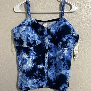 Blue button front Tank top